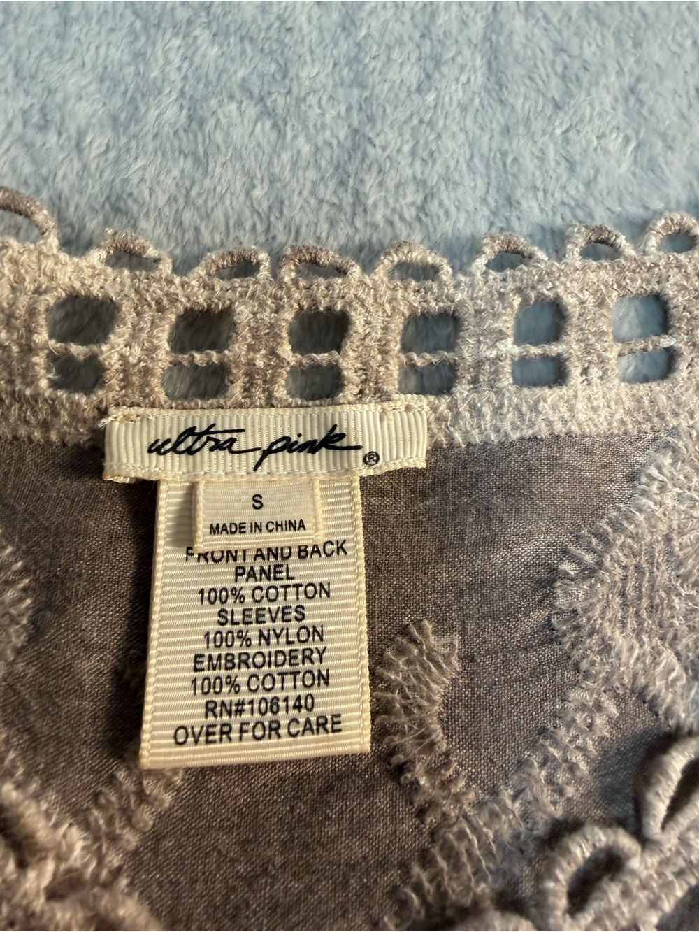 Embroidered Boho Peplum Top S Taupe Lace Mesh Cottagecore - Picture 11 of 12